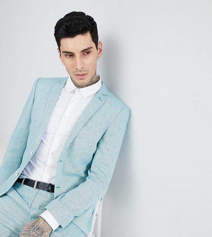 Heart & Dagger Skinny Wedding Suit Jacket In Herringbone Tweed - Green