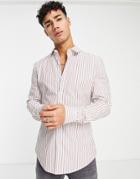 Asos Design Skinny Stripe Shirt In White & Red