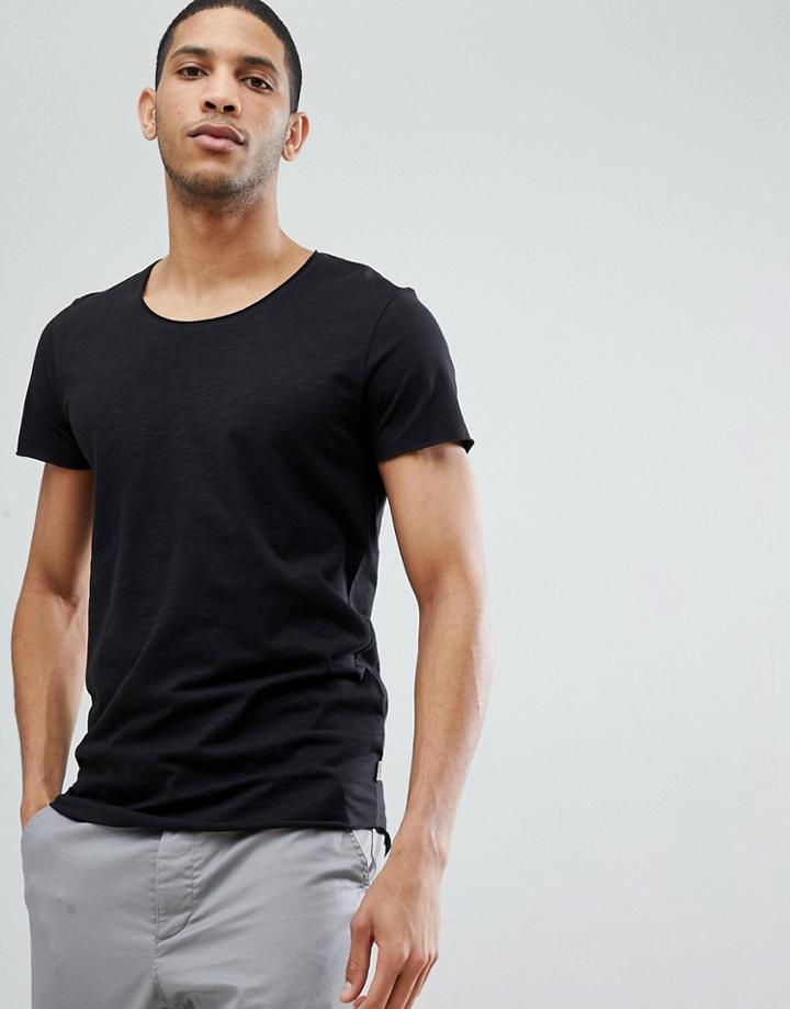 Jack & Jones Essentials Longline T-shirt With Raw Neck - Black