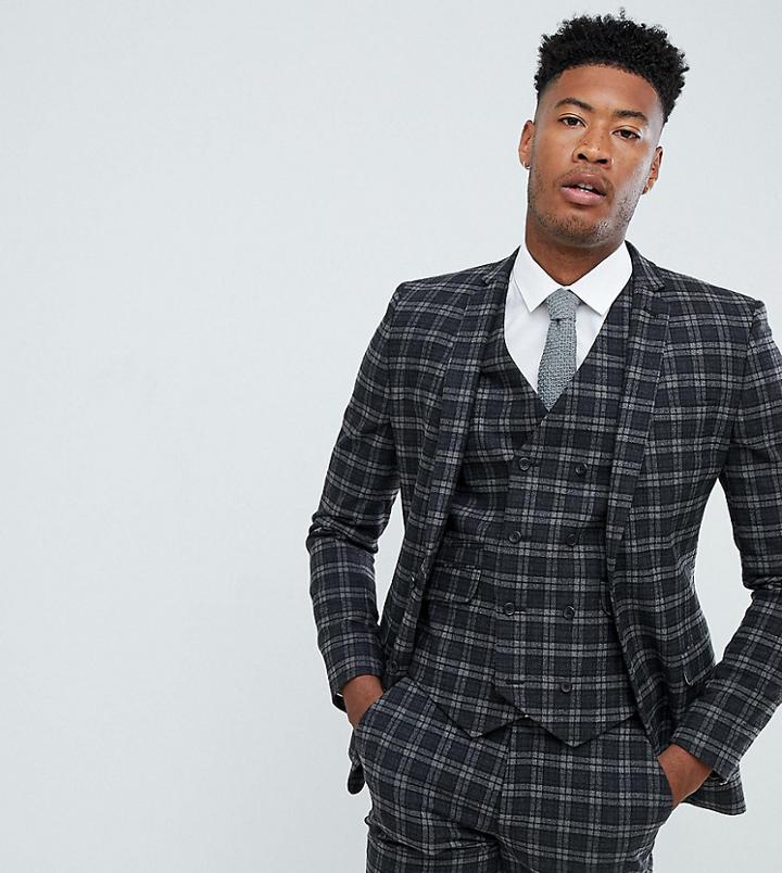 Asos Design Tall Super Skinny Suit Jacket In Tonal Grey Check - Gray