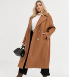 Asos Design Curve Longline Textured Coat With Mixed Buttons In Stone - Orange