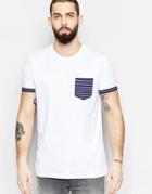Brave Soul Stripe Contrast Pocket T-shirt - White