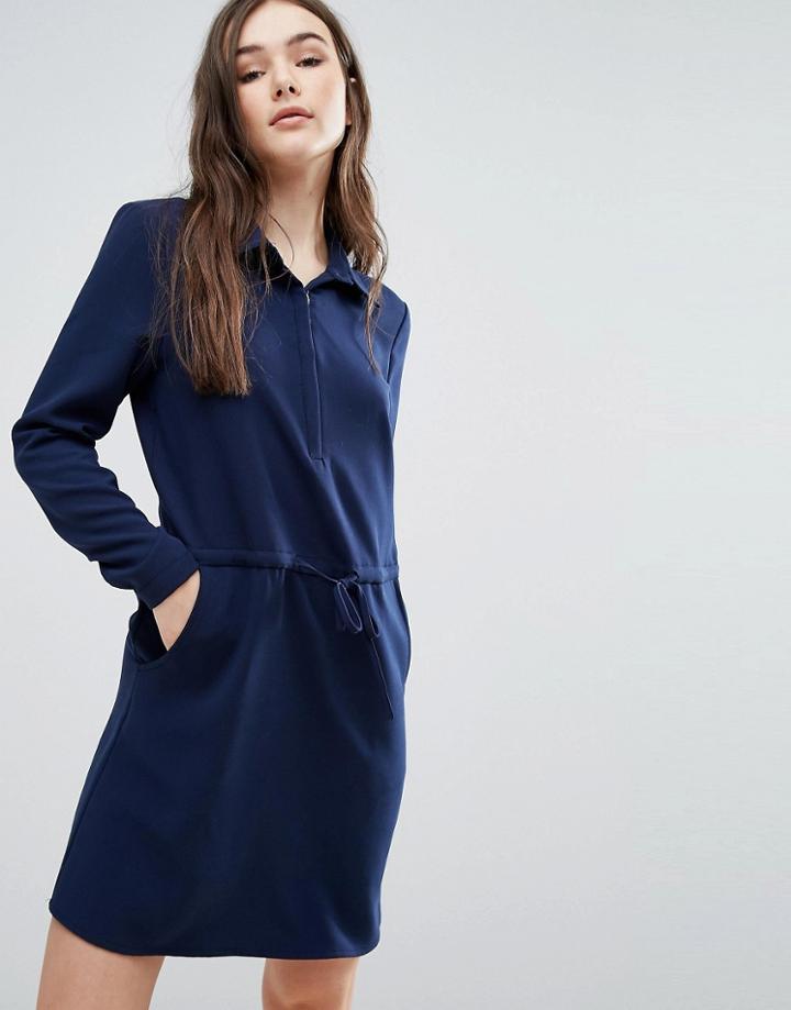 Lavand Tie Waist Shirt Dress - Navy