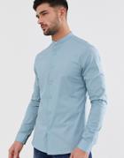 Asos Design Skinny Fit Grandad Collar Shirt In Light Blue - Blue