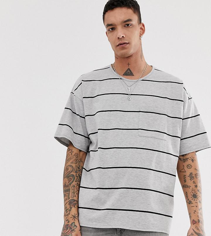 Heart & Dagger Oversized Striped Gray T-shirt - Gray