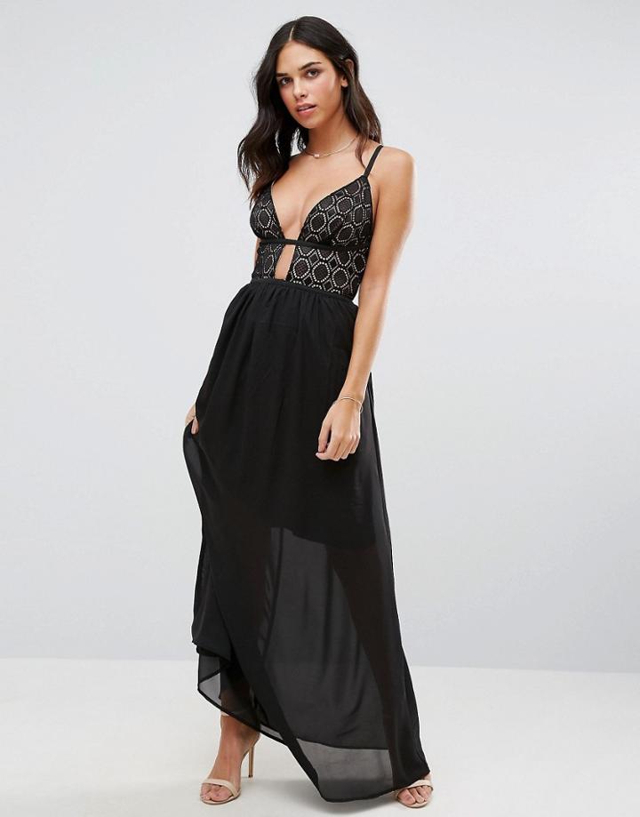 Wyldr Last Night Plunge Front Maxi Dress - Black