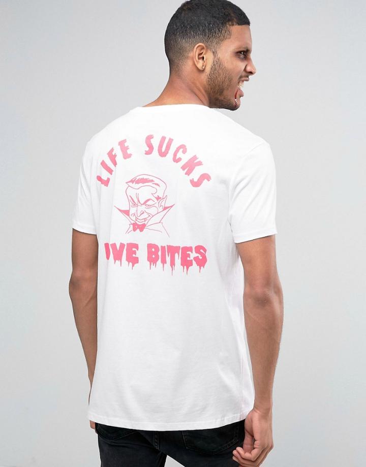 Asos Halloween Longline T-shirt With Love Bites Chest And Back Print In White - White