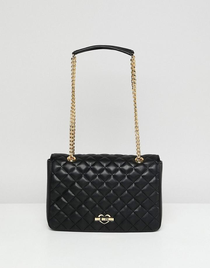 Love Moschino Quilted Shoulder Bag With Gold Starp - Black