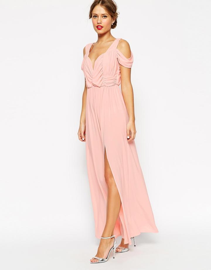 Asos Wedding Drape Cold Shoulder Maxi Dress - Nude