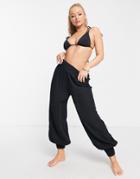 Asos Design Shirred Harem Beach Pants In Black