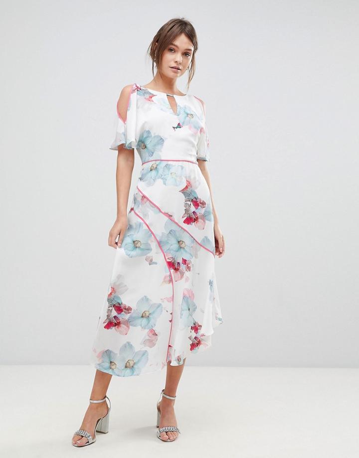 Coast La Hune Asymmetric Hem Floral Print Dress - White