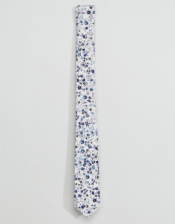 Asos Navy & White Floral Tie - White