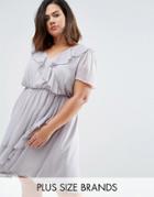 Koko Plus Skater Dress With Ruffle Detail - Gray