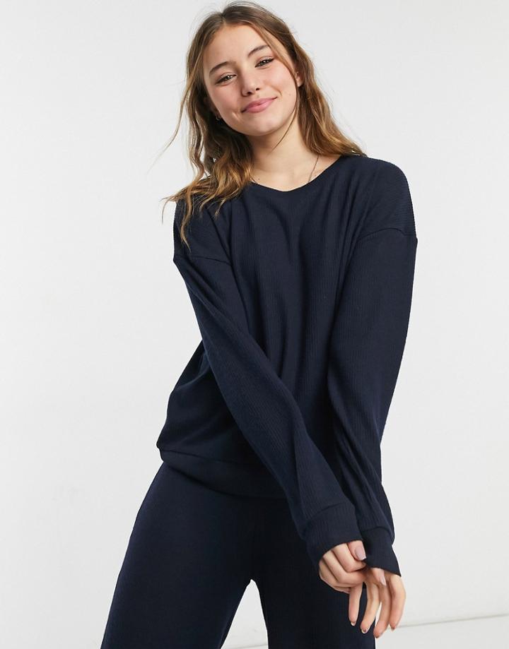 Chelsea Peers Jersey Ribbed Lounge Sweatshirt In Navy