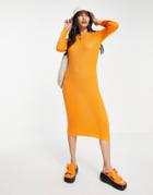 Vila Knitted Body-conscious Midi Dress With Cut Out Back In Bright Orange