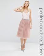 Maya Petite Sequin Tulle Midi Skirt With Embellished Waist - Pink