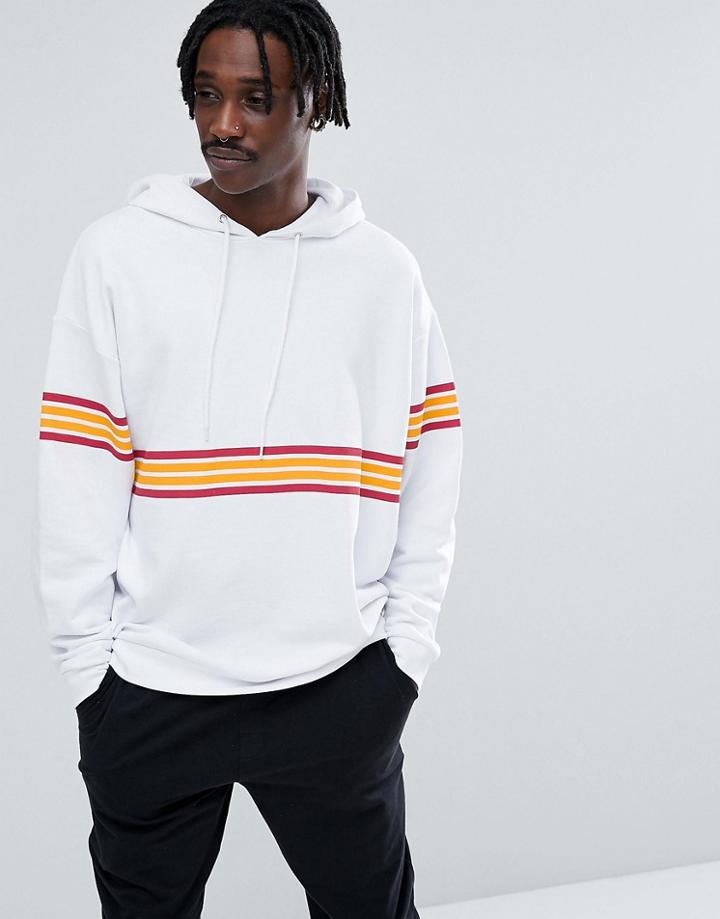 Asos Oversized Hoodie With Stripe Print In White - Beige