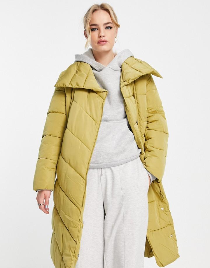Y.a.s. Elina Long Padded Coat In Khaki Green