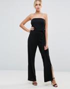 Club L Bandeau Side Slit Tailored Jumpsuit - Black