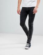 Hoxton Denim Super Skinny Jeans In Acid Wash With Unrolled Hem - Black