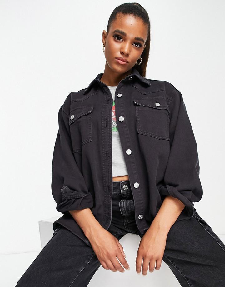 Monki Organic Cotton Denim Shirt In Black
