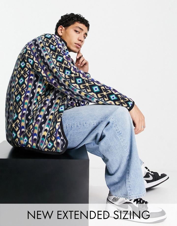 Asos Design Polar Fleece Oversized Track Jacket With All Over Pattern-multi
