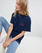 Daisy Street Boyfriend T-shirt With Bonjour Embroidery - Blue
