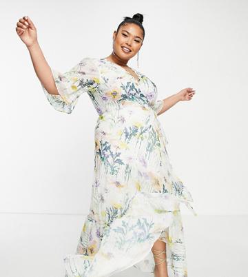 Hope & Ivy Plus Flora Floral Maxi Dress In Multi-yellow