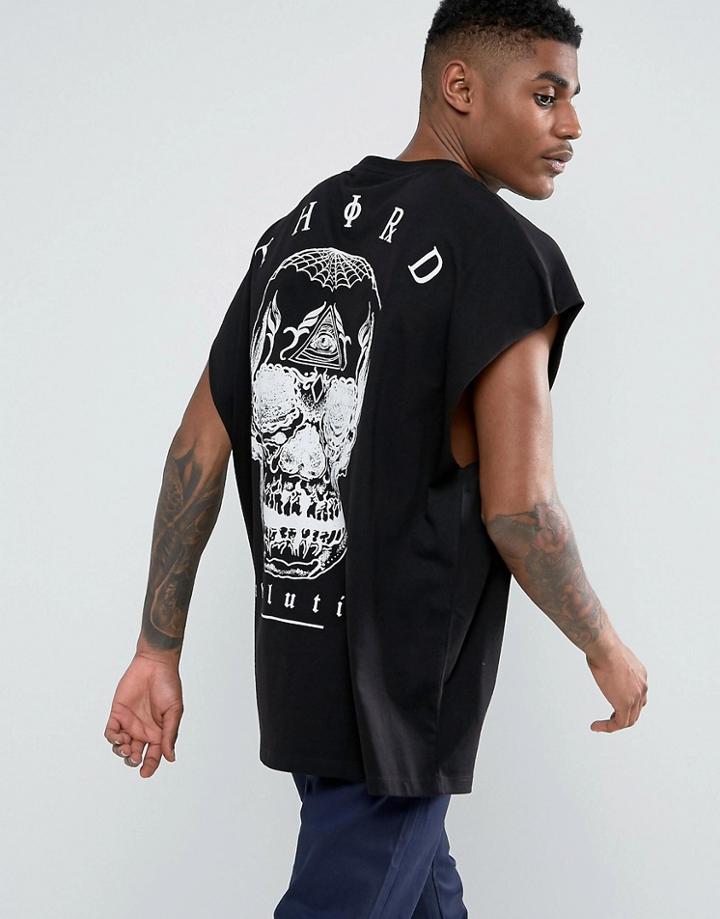 Asos Super Oversized Sleeveless T-shirt With Skull Back Print - Black