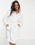 Asos Design Super Soft Abstract Animal Print Fleece Robe In Blue & White-multi