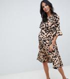 Asos Design Maternity Nursing Midi Dress In Leopard Print - Multi