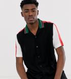 Asos Design Tall Regular Fit 90's Style Viscose Shirt With Rib Collar & Cuffs In Black-cream