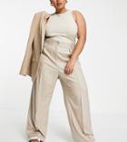 River Island Plus Wide Leg Tailored Pants In Beige-gray