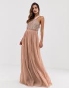 Asos Design Embellished Top Halter Tulle Maxi Dress-pink