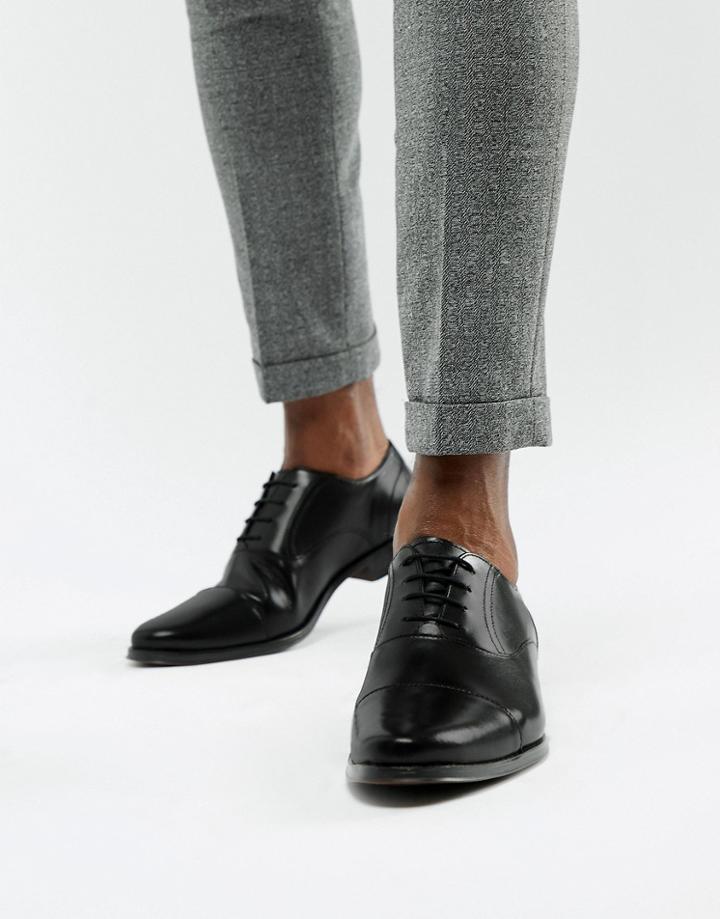Asos Design Oxford Shoes In Black Leather With Toe Cap