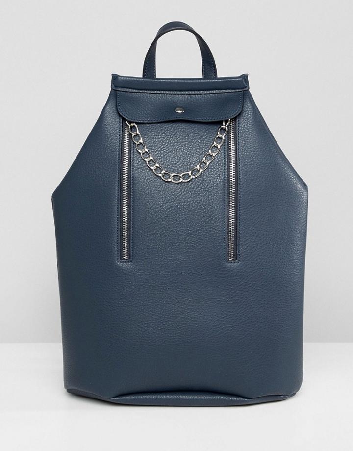 Asos Design Vertical Zip Bonded Backpack - Navy