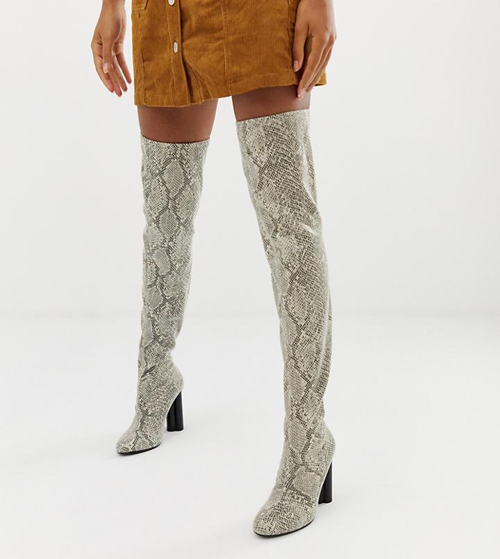 Asos Design Kalise Stretch Thigh High Boots In Snake - Multi