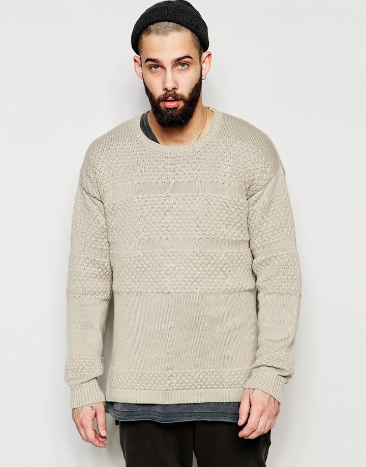 Asos Longline Sweater With Split Hem - Lt Brown
