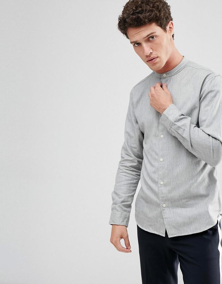 Selected Homme Regular Fit Shirt With Grandad Collar - Gray
