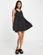 Topshop Mini Denim Summer Dress In Washed Black