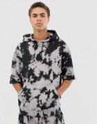 Asos Design Two-piece Oversized Short Sleeve Hoodie With Acid Wash In Black And Purple