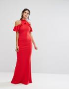 City Goddess Maxi Dress With Ruffle Detail - Red