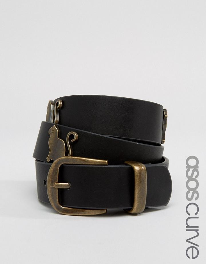 Asos Curve Cat Studded Waist And Hip Belt - Black