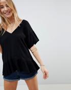 Asos Ruffle Hem T-shirt In Crinkle - Black
