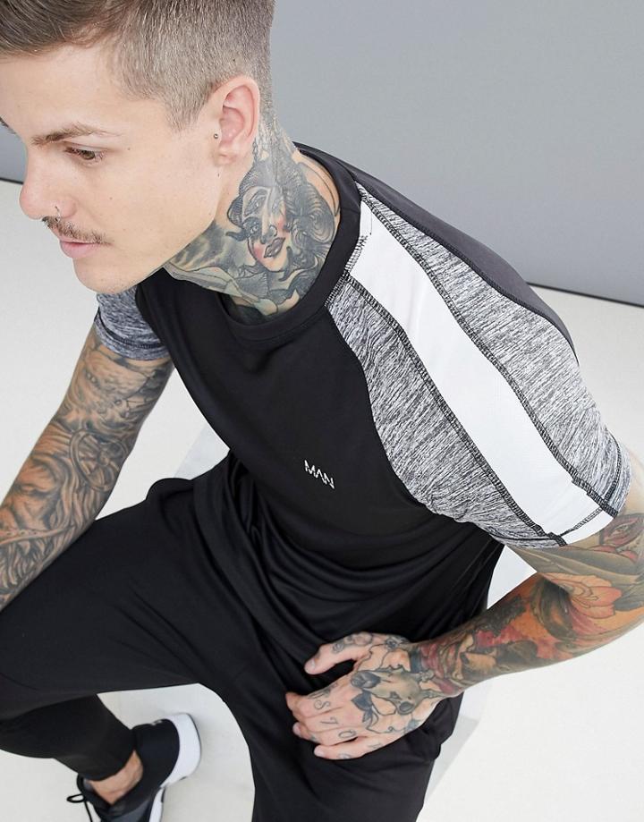 Boohooman Active Color Block T-shirt In Black - Black