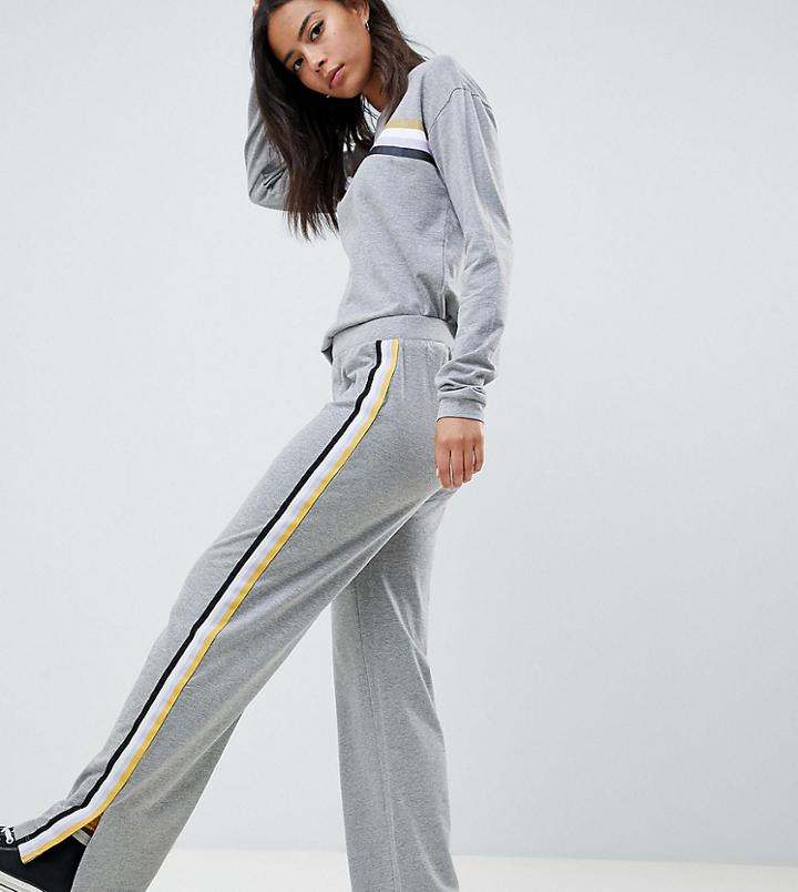 Noisy May Tall Wide Leg Track Pants With Side Stripe - Gray