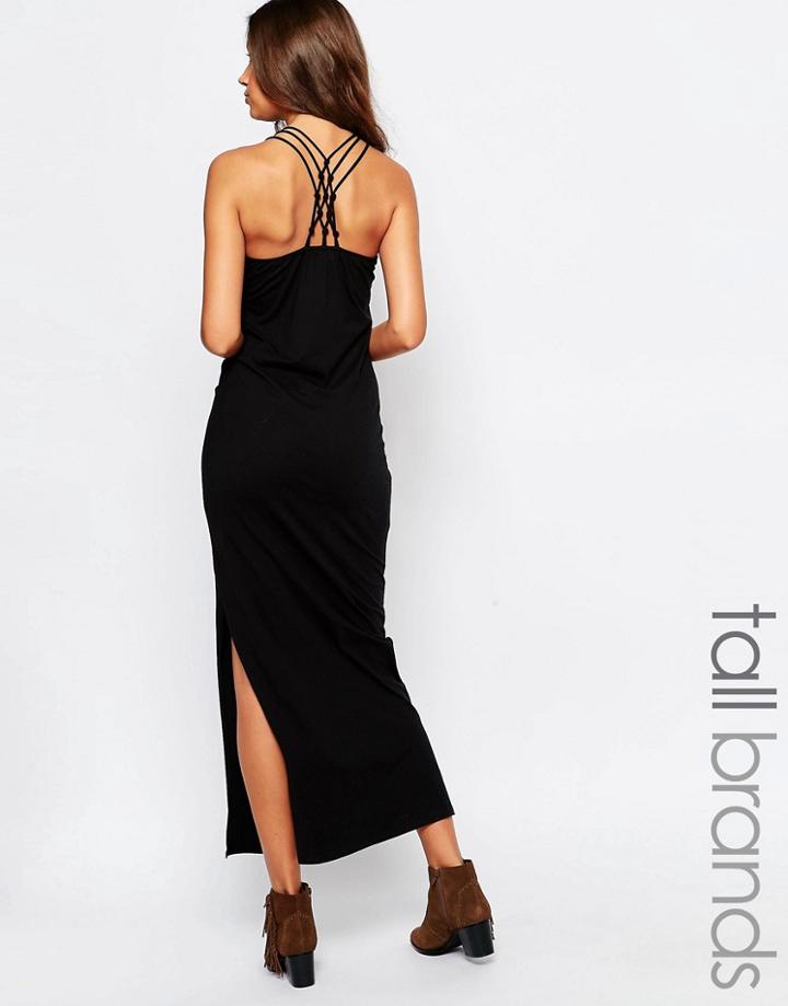 Vero Moda Tall Strappy Cross Back Maxi Dress With Side Split - Black