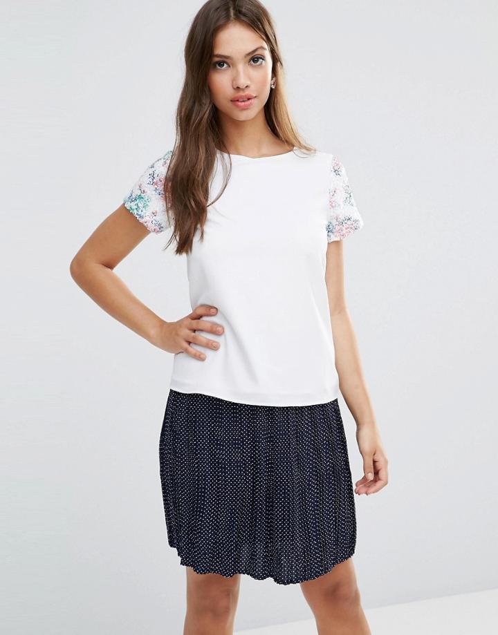Poppy Lux Rissa Floral Sequin Tee Top - Off White