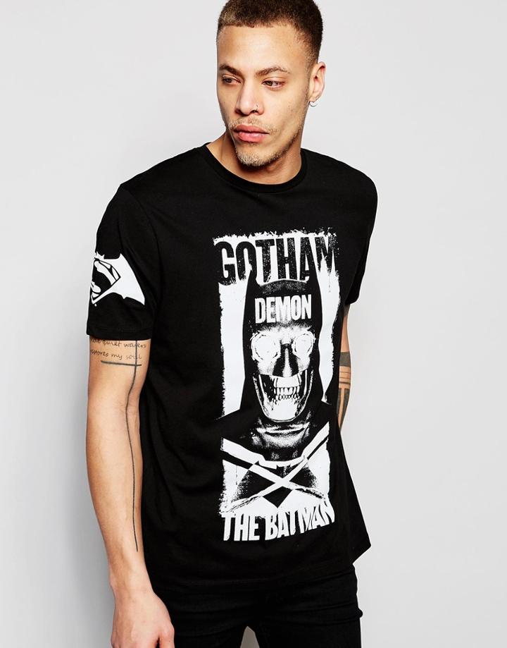 Asos T-shirt With Batman Vs Superman Print In Relaxed Skater Fit - Black