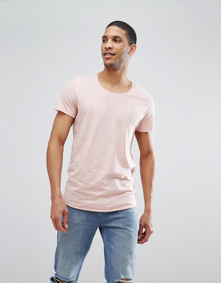 Jack & Jones Essentials Longline T-shirt With Raw Neck - Pink